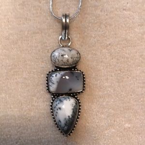 Merlinite Dendritic Opal Pendant Necklace